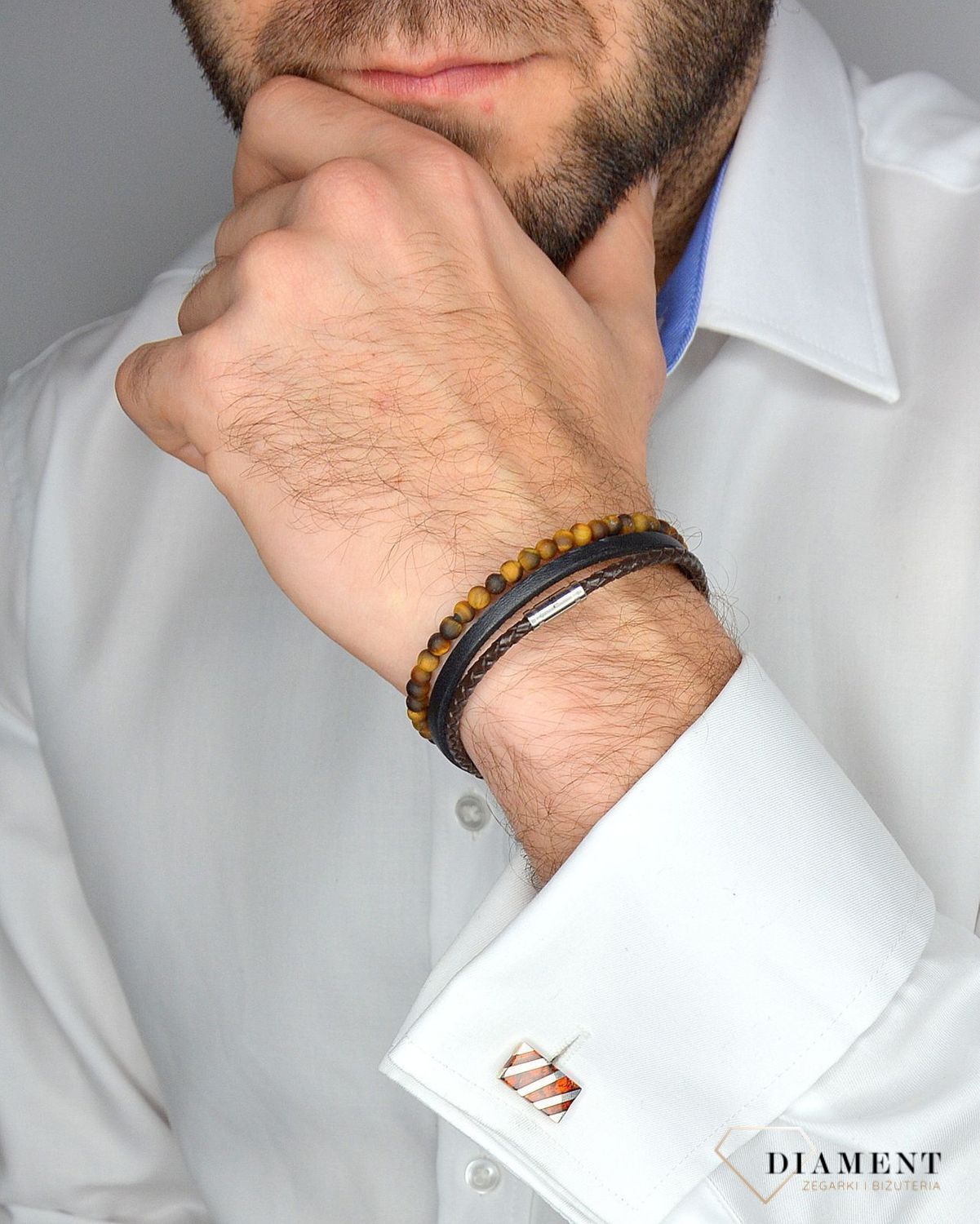 Spinki do mankietów ✓Spinka mankiet bursztyn paski DIA-SPI-2427-M-925.jpg