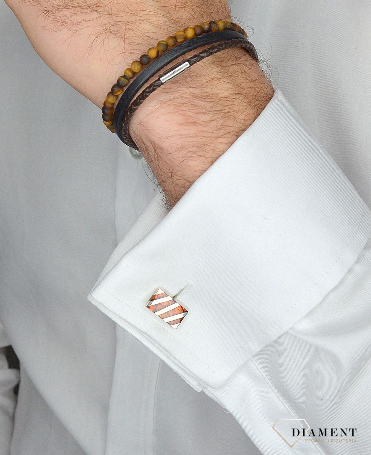 Spinki do mankietów ✓Spinka mankiet bursztyn paski DIA-SPI-2427-M-925.jpg