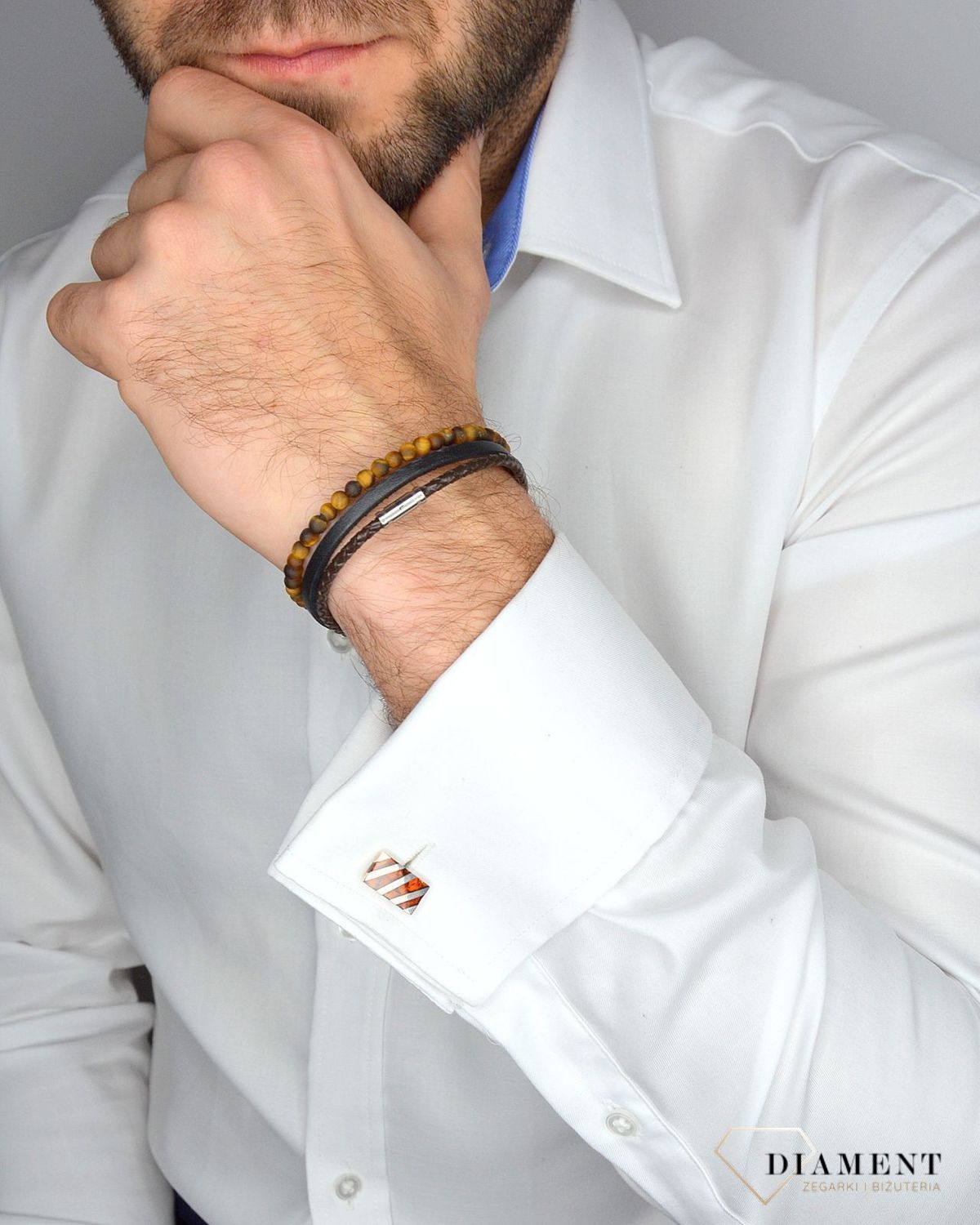 Spinki do mankietów ✓Spinka mankiet bursztyn paski DIA-SPI-2427-M-925.jpg