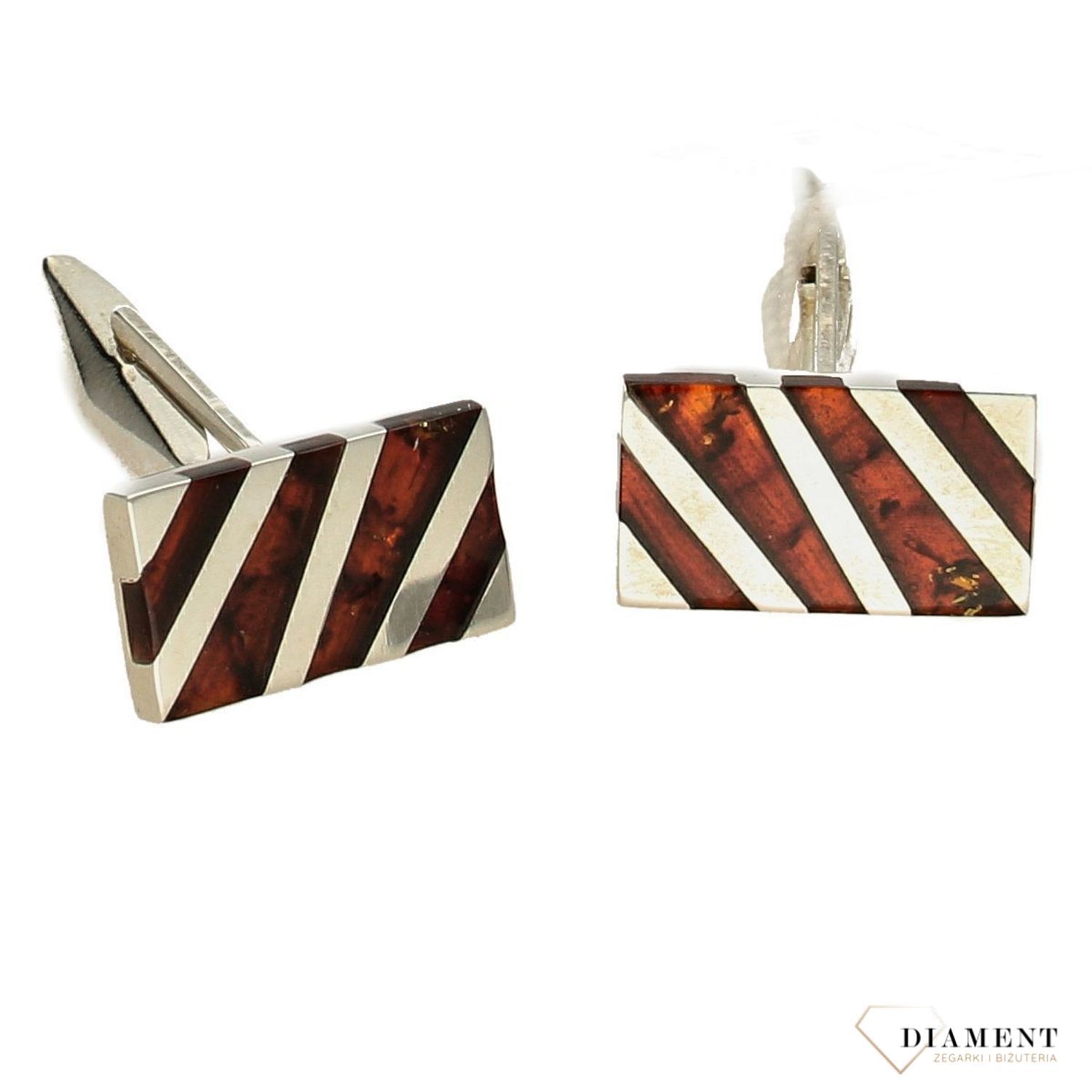 Spinki do mankietów ✓Spinka mankiet bursztyn paski DIA-SPI-2427-M-925.jpg