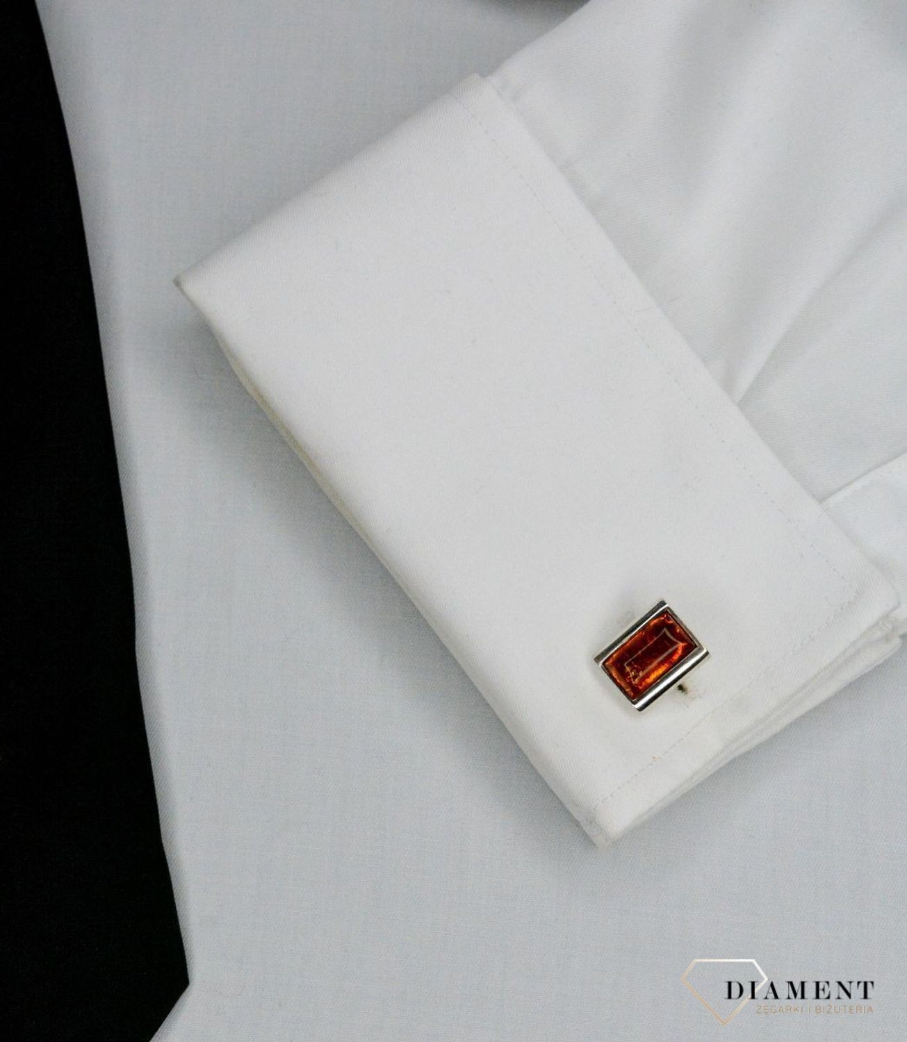 Spinki do mankietów z bursztynem miodowym DIA-SPI-7056-925. Spinki srebrne do mankietów. Srebrne spinki z bursztynem. Spinki idealne na prezent dla mężczyzny.jpg
