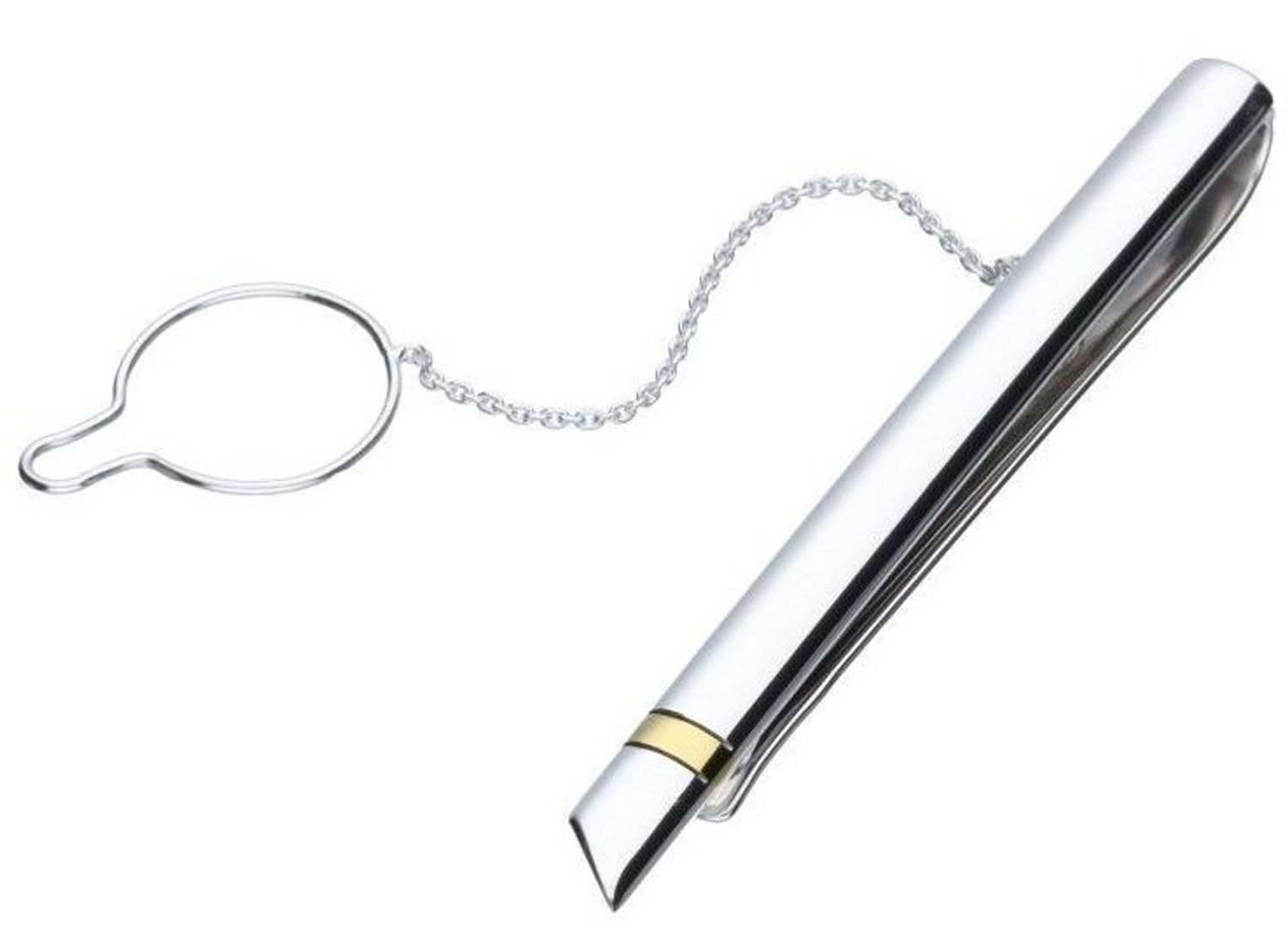 Męska spinka do krawata ze srebra próby 925 z delikatnym pozłacanym paskiem. Waga 6,20 g, długość 6,5 cm. Elegancki i stylowy dodatek dla mężczyzny z klasą.1.jpg