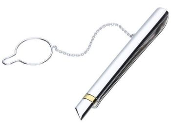 Męska spinka do krawata ze srebra próby 925 z delikatnym pozłacanym paskiem. Waga 6,20 g, długość 6,5 cm. Elegancki i stylowy dodatek dla mężczyzny z klasą.1.jpg