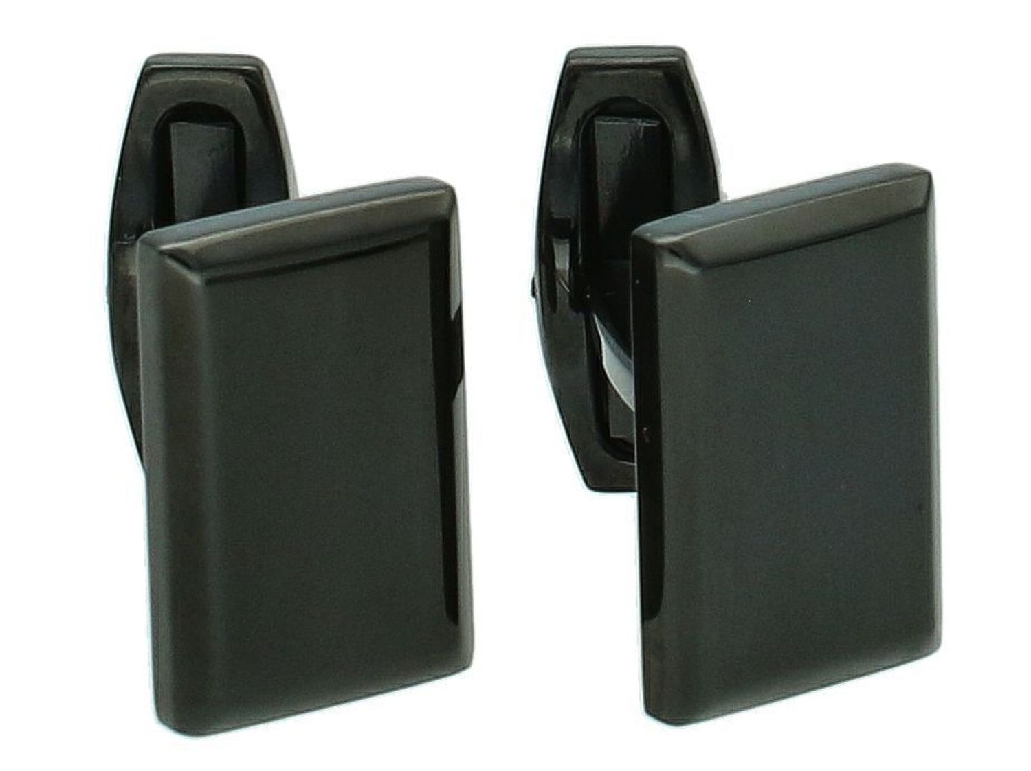 Spinki do mankietów czarne stal DIA-SPI-SP043648-STAL Komplet eleganckich, klasycznych spinek do koszuli  wykonanych ze stali. Spinki w kolorze czarnym ze srebrnymi wstawkami.3.jpg