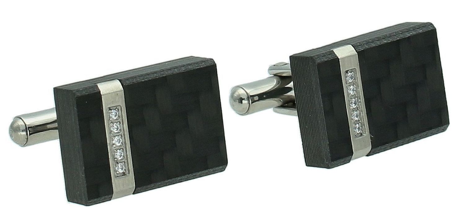 Spinki do mankietów czarne ze srebrem stal DIA-SPI-SP074456-STAL Komplet eleganckich, klasycznych spinek do koszuli  wykonanych ze stali. Spinki w kolorze czarnym ze srebrnymi wstawkami.2.jpg