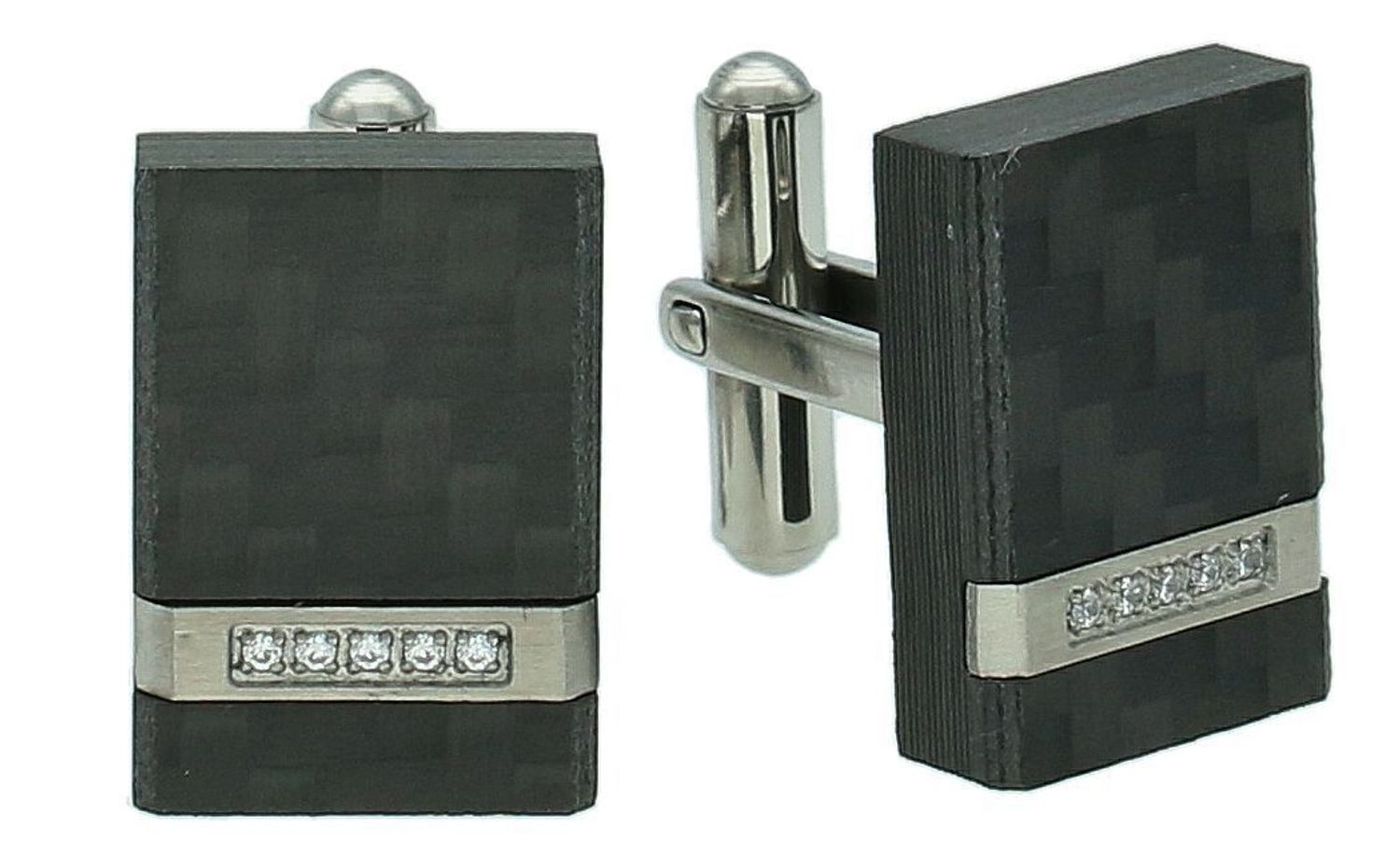 Spinki do mankietów czarne ze srebrem stal DIA-SPI-SP074456-STAL Komplet eleganckich, klasycznych spinek do koszuli  wykonanych ze stali. Spinki w kolorze czarnym ze srebrnymi wstawkami.2.jpg