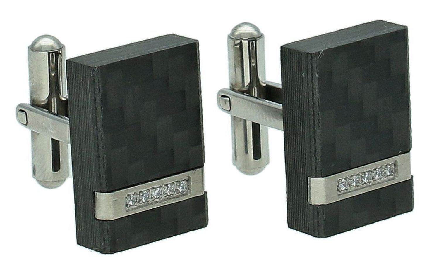 Spinki do mankietów czarne ze srebrem stal DIA-SPI-SP074456-STAL Komplet eleganckich, klasycznych spinek do koszuli  wykonanych ze stali. Spinki w kolorze czarnym ze srebrnymi wstawkami.2.jpg