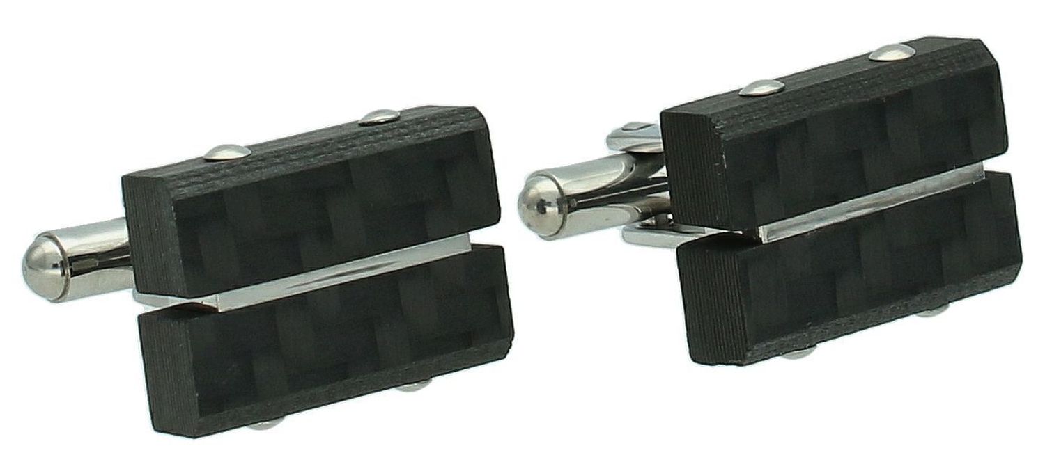 Spinki do mankietów czarne tytanowe DIA-SPI-SP084964-STAL Komplet eleganckich, klasycznych spinek do koszuli  wykonanych ze stali. Spinki w kolorze czarnym ze srebrnymi wstawkami.2.jpg