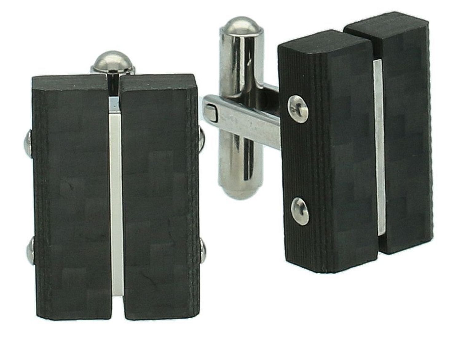 Spinki do mankietów czarne tytanowe DIA-SPI-SP084964-STAL Komplet eleganckich, klasycznych spinek do koszuli  wykonanych ze stali. Spinki w kolorze czarnym ze srebrnymi wstawkami.2.jpg