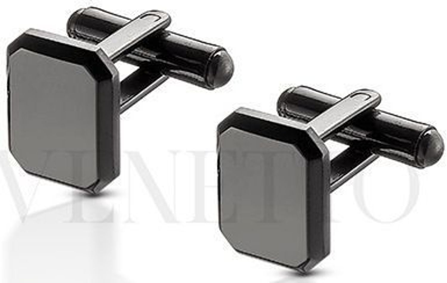 Czarne spinki męskie do mankietów DIA-SPI-SP163952-STAL ze stali nierdzewnej. Wymiary 1,1 × 1,5 cm. Elegancki dodatek do koszuli – styl, trwałość i klasa 1.jpg