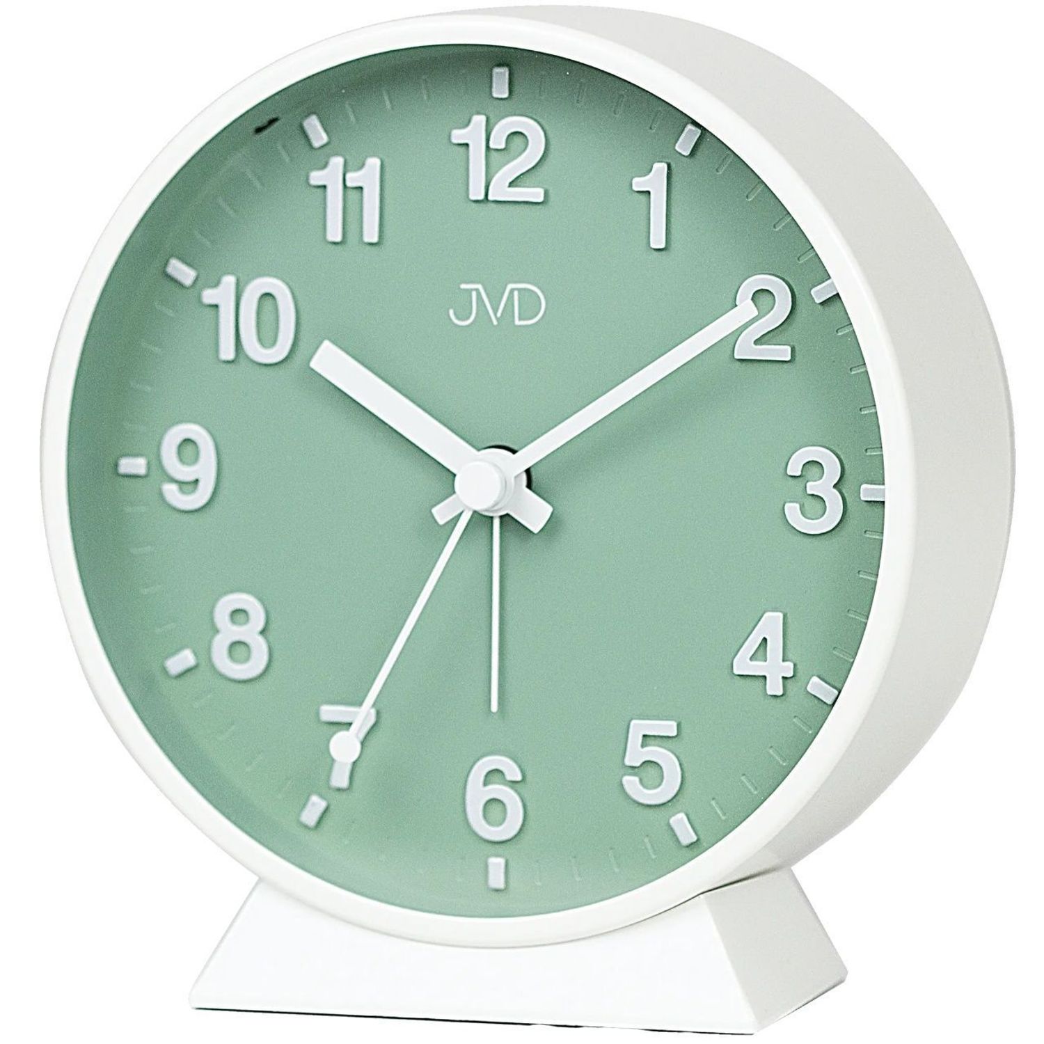 Budzik JVD SRP1006.2 – Okrągły, biały, alarm, drzemka, zielona tarcza budzik fashion.jpg