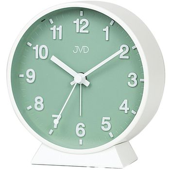 Budzik JVD SRP1006.2 – Okrągły, biały, alarm, drzemka, zielona tarcza budzik fashion.jpg