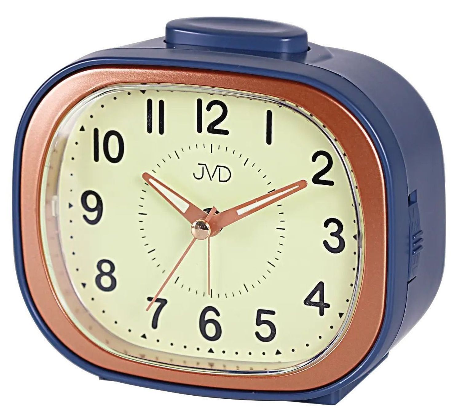 Budzik JVD SRP1201.1 – Granatowa obudowa z różowym złotem, alarm, drzemka, płynny sekundnik.jpg