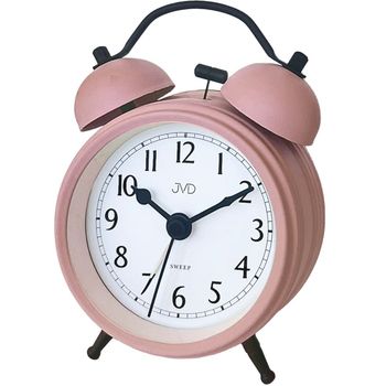 Budzik analogowy retro JVD SRP2218.2 – metalowy, różowy z mechanicznym dzwonkiem.jpg