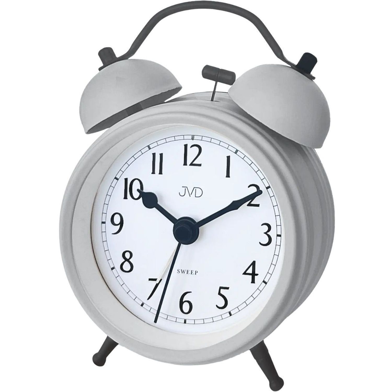 Budzik analogowy retro JVD SRP2218.3 – metalowy, szary z mechanicznym dzwonkiem retro.jpg