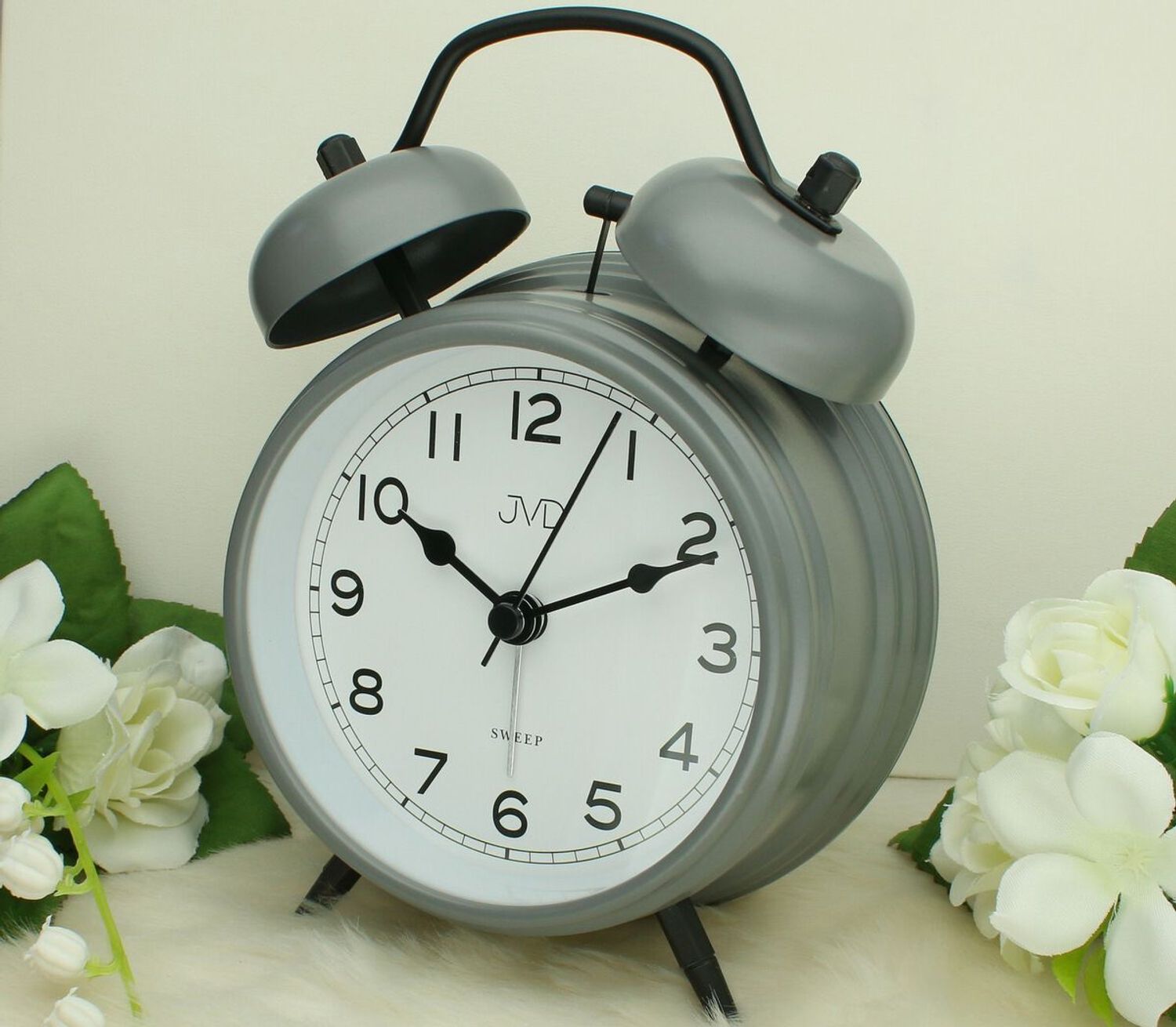 Szary budzik analogowy JVD DIA-SRP2219.3 – metalowa obudowa, mechaniczny alarm jvd  ....jpg