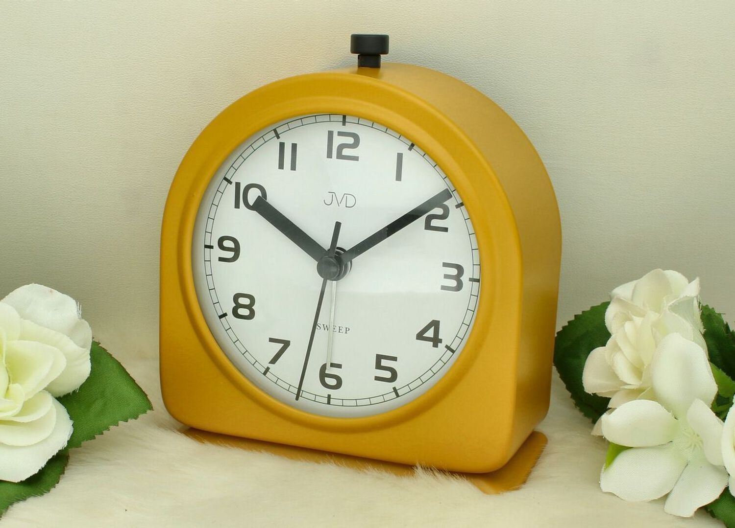 Żółty budzik analogowy JVD SRP2221.1 – metalowy, mechaniczny ..jpg