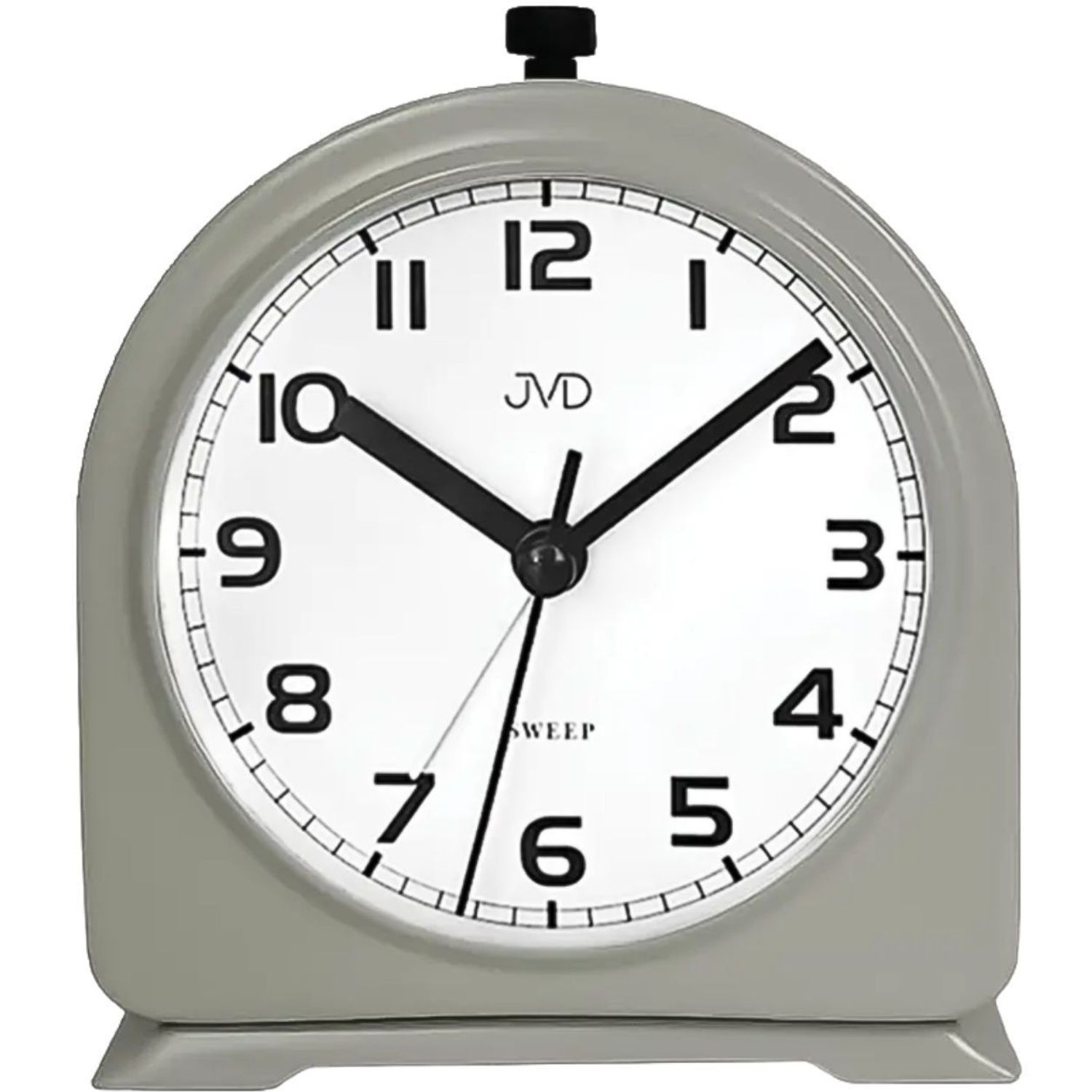 Szary budzik analogowy JVD SRP2221.3 – metalowy, mechaniczny szary budzik.jpg