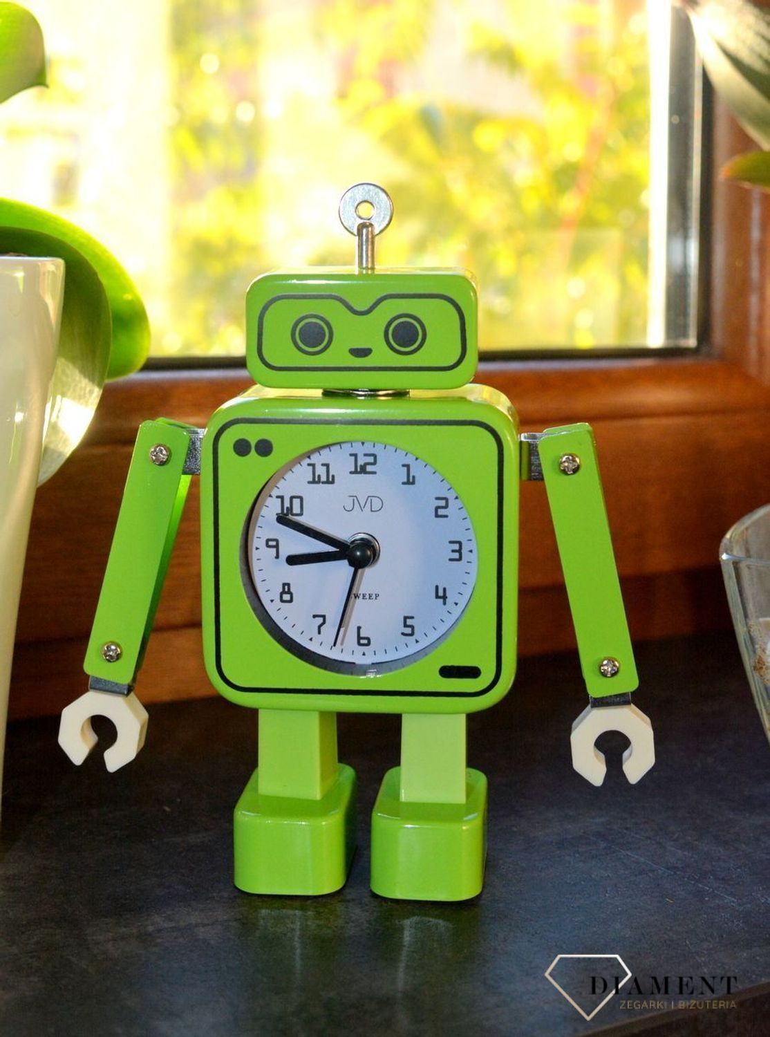 Budzik JVD w kształcie zielonego robota SRP2305 (4).jpg