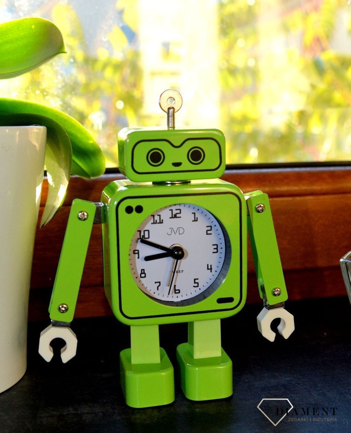 Budzik JVD w kształcie zielonego robota SRP2305 (4).jpg