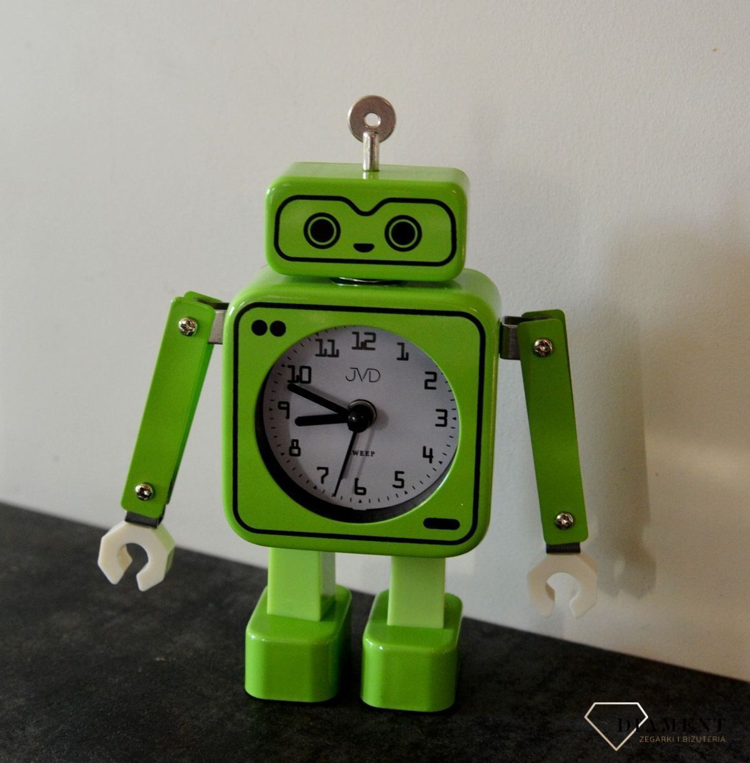 Budzik JVD w kształcie zielonego robota SRP2305 (4).jpg