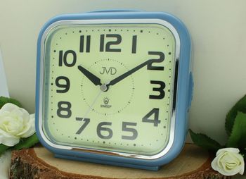 Duży budzik JVD SRP2402.1 z cichym mechanizmem i funkcją drzemki – niebieski, budzik JVD.jpg