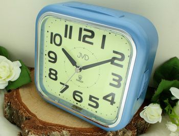 Duży budzik JVD SRP2402.1 z cichym mechanizmem i funkcją drzemki – niebieski, sweep.jpg