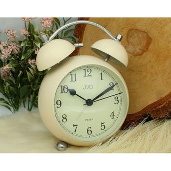 Budzik retro JVD SRP2810.1 – beżowy, cichy mechanizm, alarm Bell ..jpg