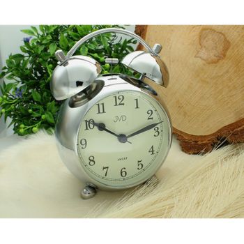 Budzik retro JVD SRP2810.4 – cichy mechanizm, alarm Bell, srebrny jvd.jpg
