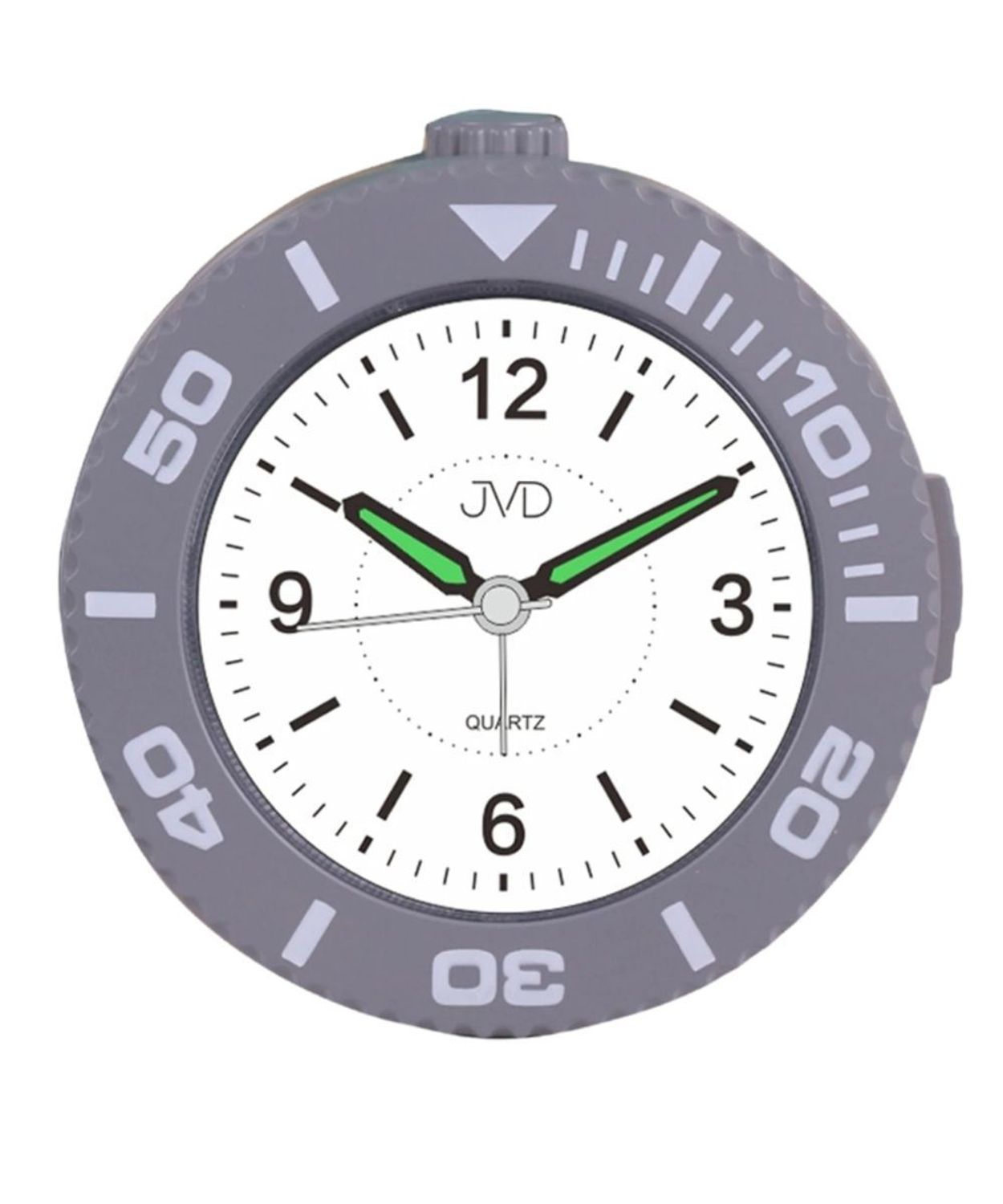 Budzik analogowy JVD SRP507.3 szary z płynnym mechanizmem Sweep i drzemką (1).jpg