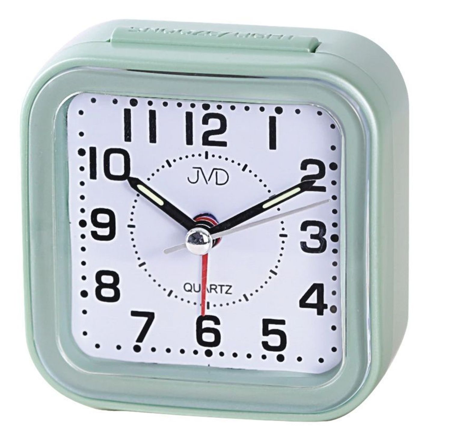 Budzik JVD SRP6808.2 analogowy zielony pastelowy z alarmem i funkcją drzemki.jpg