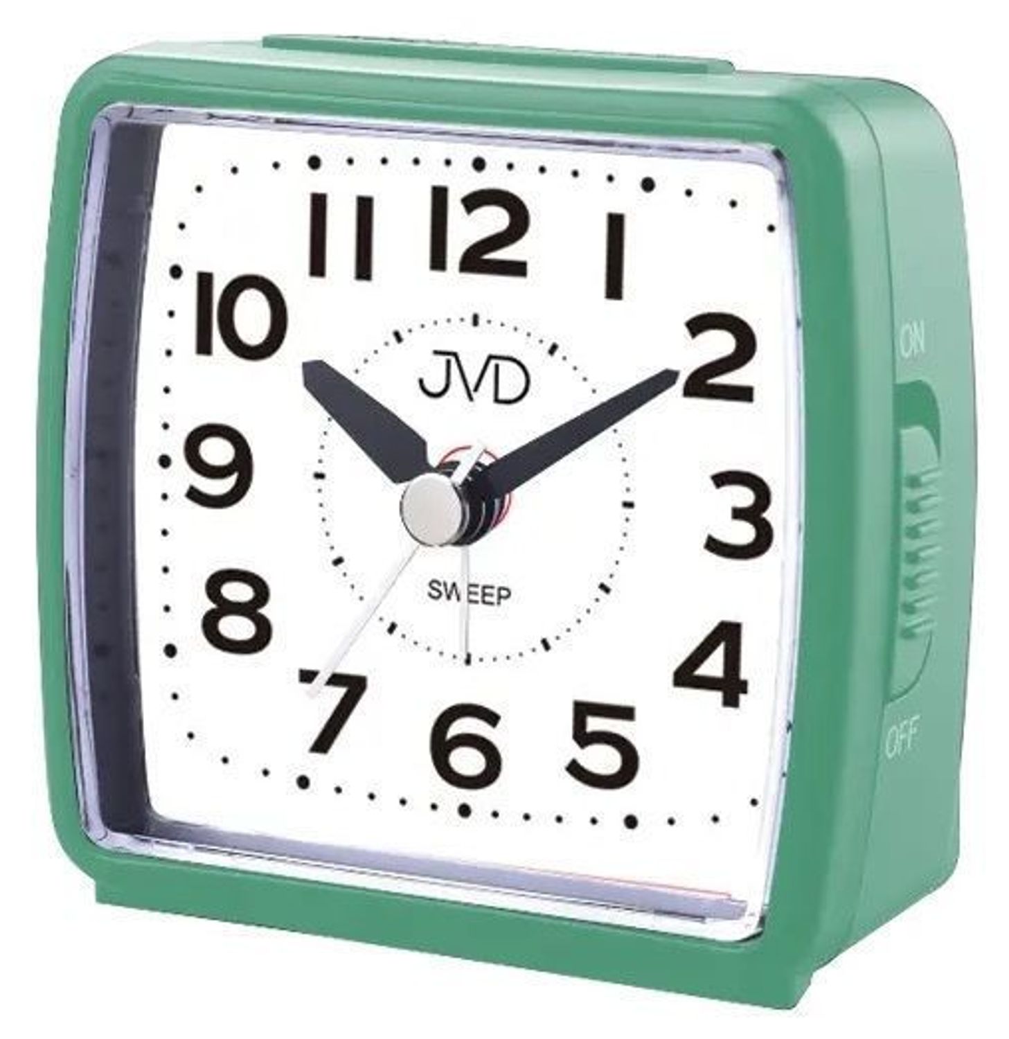 Budzik klasyczny JVD cichy mechanizm drzemka SRP7602.1 zielony. Budzik klasyczny JVD. Klasyczny budzik zielony. Budzik kwadratowy z cichym mechanizmem. Mały budzik z drzemką..jpg
