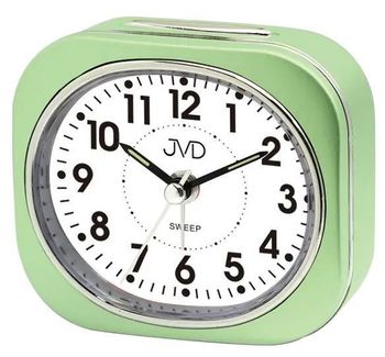 Budzik klasyczny JVD cichy mechanizm drzemka SRP8001.2 zielony. Budzik klasyczny JVD. Klasyczny budzik srebrny. Budzik kwadratowy z cichym mechanizmem. Mały budzik z drzemką..jpg