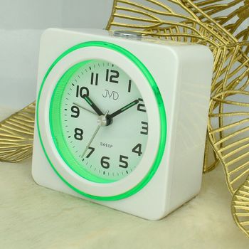 Budzik analogowy JVD SRP909.1 biały – cichy, zielone podświetlenie, drzemka green.jpg