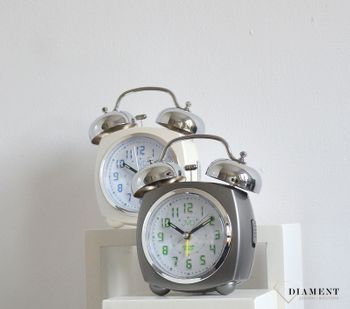 Budzik na baterię Retro JVD  Light Sensor szary SRP930.2. Budzik o nowoczesnym wyglądzie w stylu retro. Budzik w kolorze szarym (7).JPG