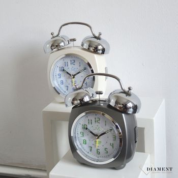 Budzik na baterię Retro JVD  Light Sensor szary SRP930.2. Budzik o nowoczesnym wyglądzie w stylu retro. Budzik w kolorze szarym (8).JPG
