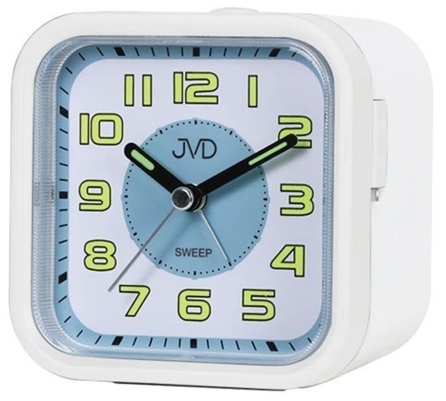 Budzik klasyczny JVD cichy mechanizm drzemka SRP9504.3 biały. Budzik klasyczny JVD. Klasyczny budzik biały. Budzik kwadratowy z cichym mechanizmem. Mały budzik z drzemką..jpg