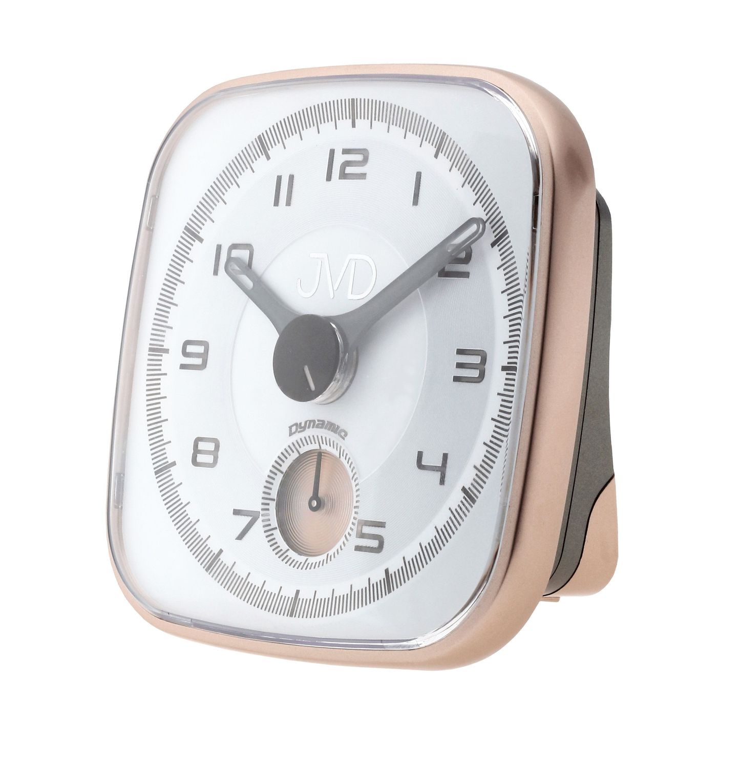 Budzik nowoczesny JVD w obudowie w kolorze różowego złota i szarego SRPC09 (2).jpg