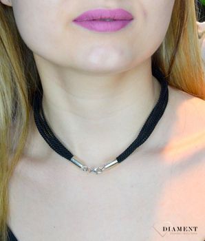 Naszyjnik czarny sznureczki ze srebrnym zapięciem DIA-SZNURKI-CZARNE-925. Ciekawy, oryginalny naszyjnik sznureczki to dodatek idealny na lato. Naszyjnik typu choker. Modny naszyjnik damski (2).JPG