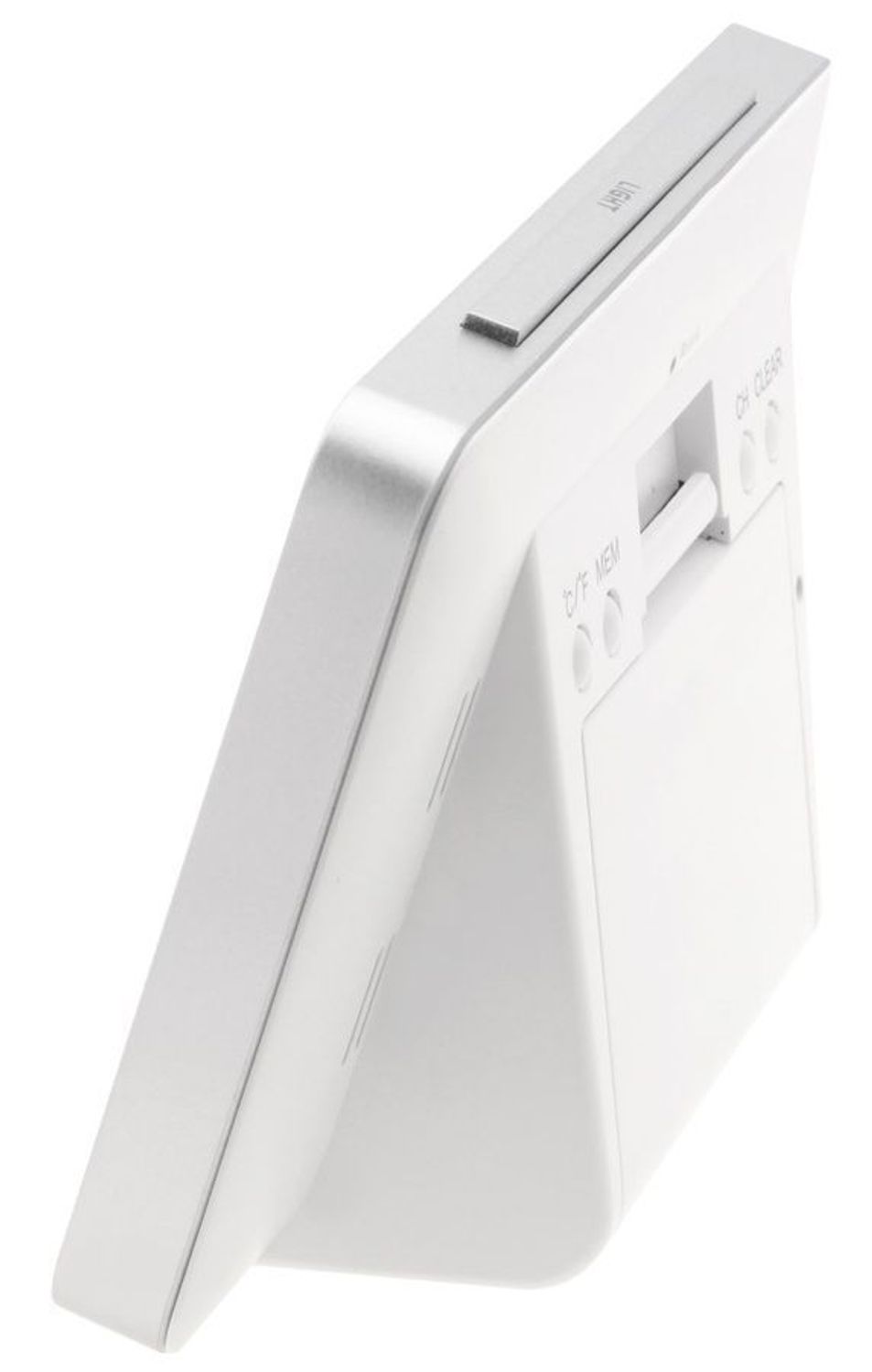 Zegar cyfrowy JVD stacja pogody sterowana radiowo T3364.1, biała wyposażona jest w kwarcowy mechanizm, zasilany za pomocą baterii. Posiada bardzo wysoką dokładność mierzenia czasu +- 10 sekund w przeciągu 30 dni..png