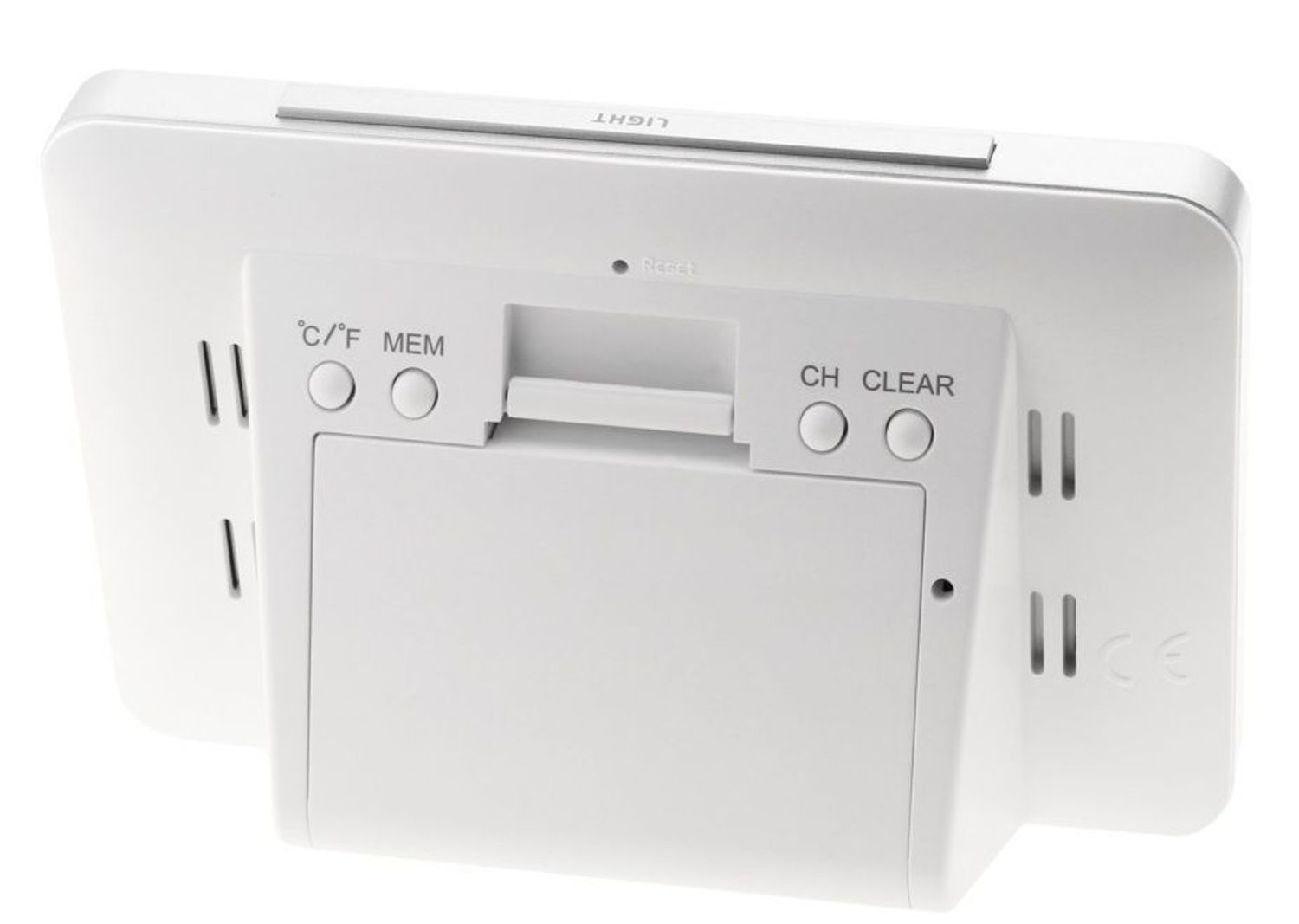 Zegar cyfrowy JVD stacja pogody sterowana radiowo T3364.1, biała wyposażona jest w kwarcowy mechanizm, zasilany za pomocą baterii. Posiada bardzo wysoką dokładność mierzenia czasu +- 10 sekund w przeciągu 30 dni..png