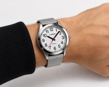 Zegarek mówiący Tempus po polsku dla niewidomych i seniorów – stalowa bransoleta SREBRNY.jpg