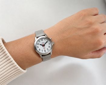Zegarek damski mówiący Tempus po polsku dla niewidomych i seniorów – stalowa bransoleta mówiący.jpg