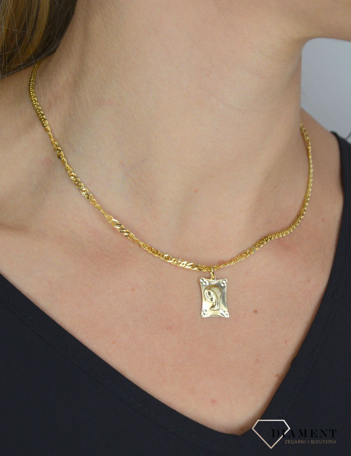 Złota zawieszka medalik ' Wizerunek Matki Boskiej' DIA-ZAW-0114-585.jpg