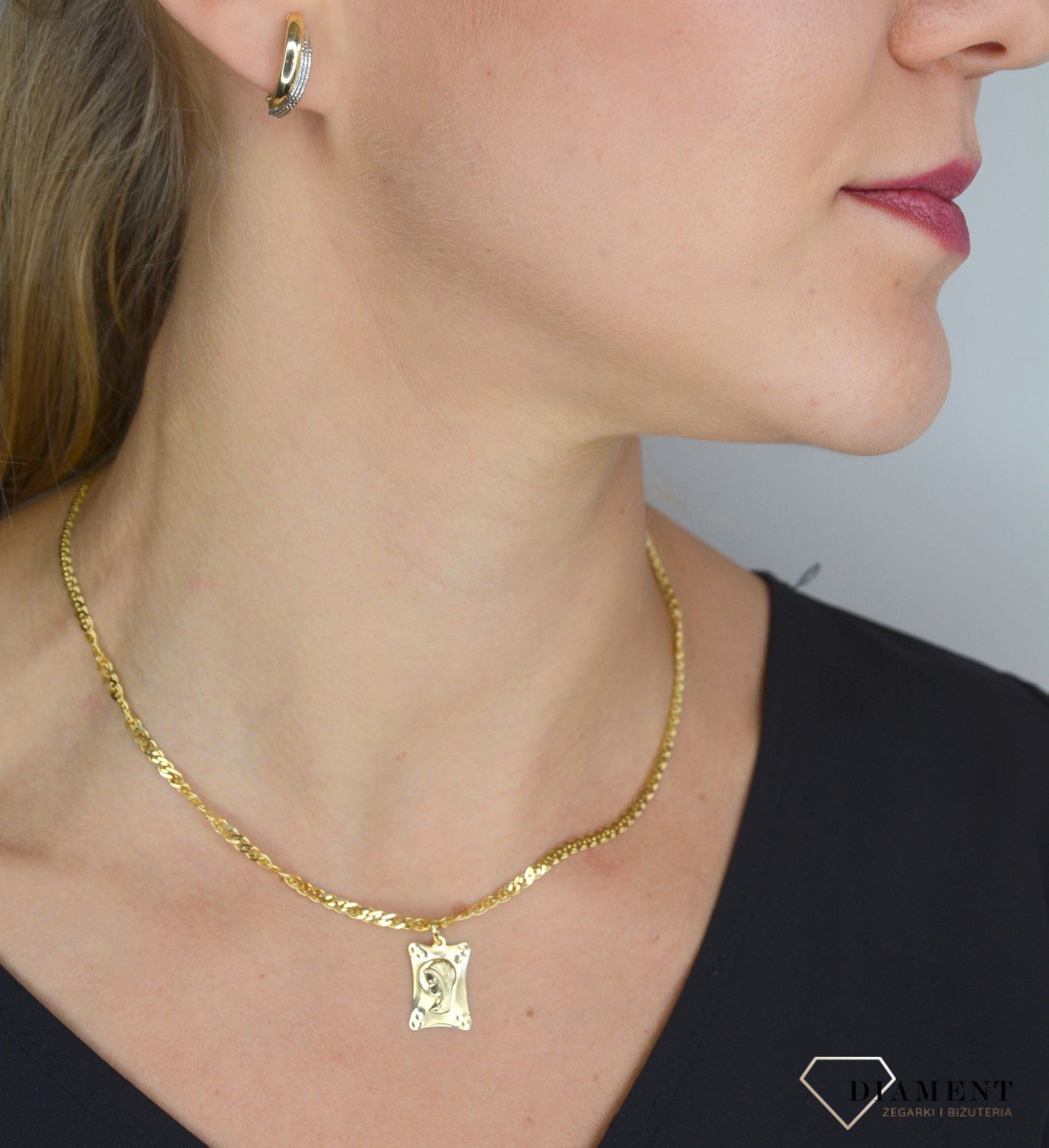 Złota zawieszka medalik ' Wizerunek Matki Boskiej' DIA-ZAW-0114-585.jpg