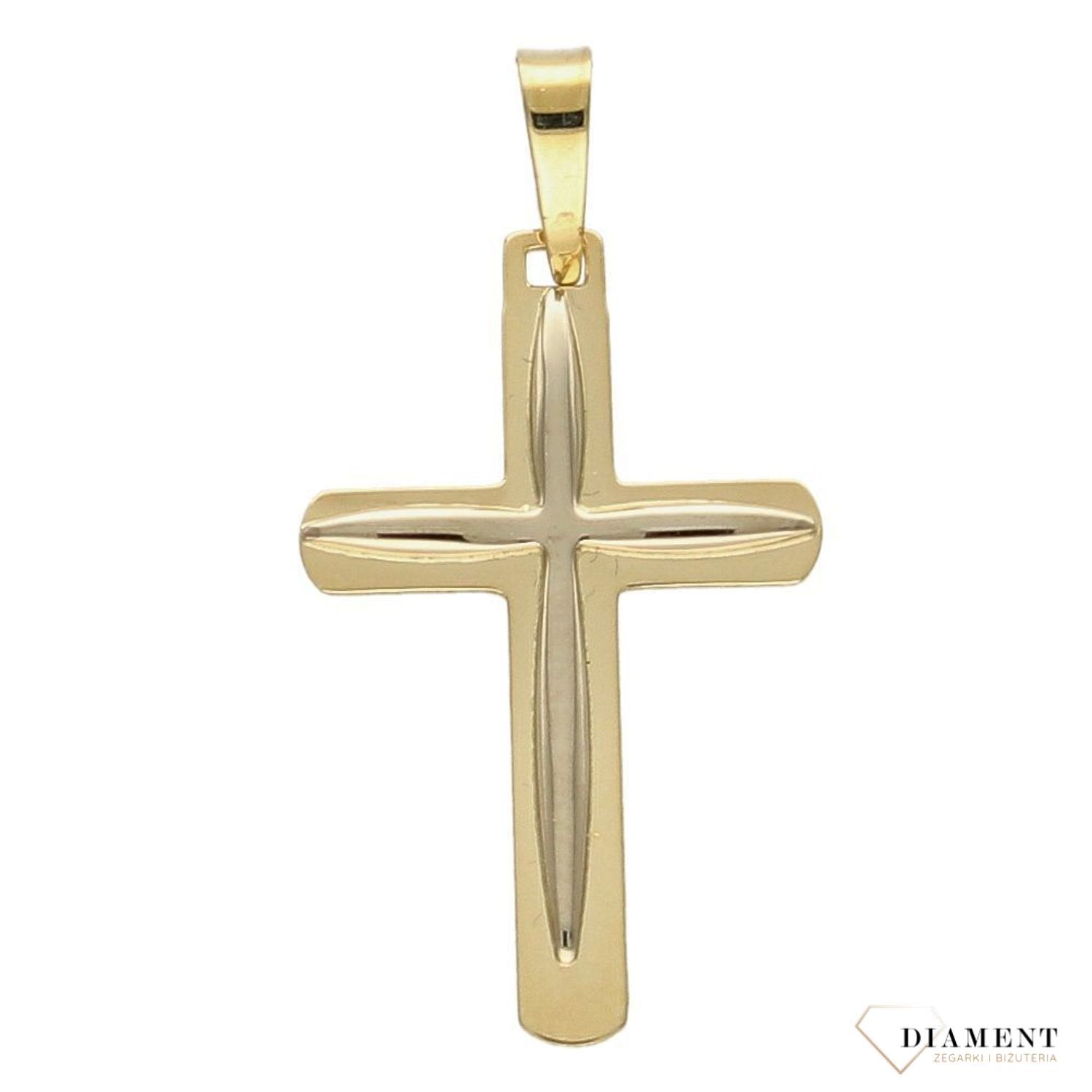 Złota zawieszka na łańcuszek krzyżyk z białym złotem DIA-ZAW-0118-585.jpg