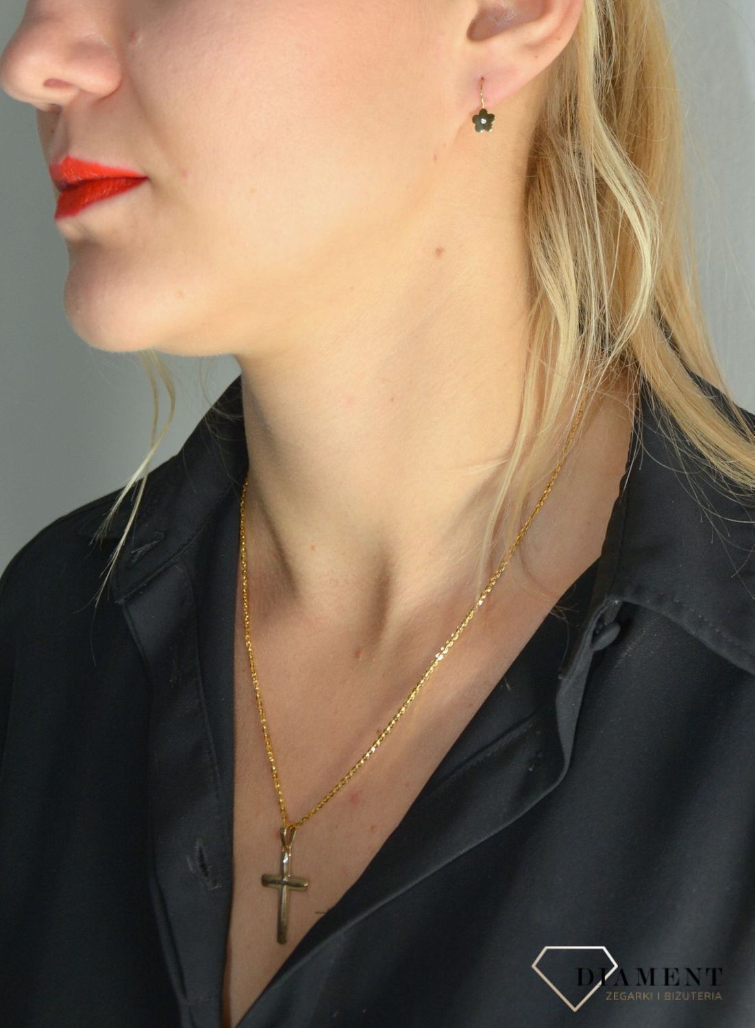 Złota zawieszka na łańcuszek krzyżyk z białym złotem DIA-ZAW-0118-585.jpg