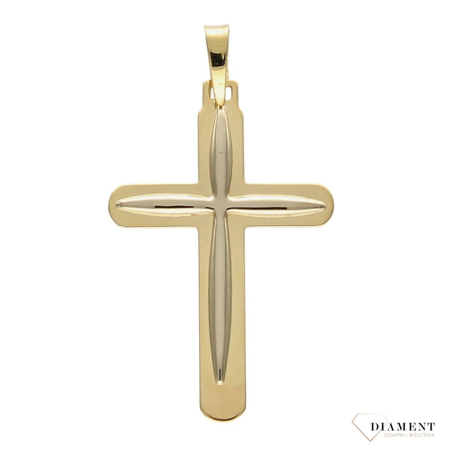 Złota zawieszka na łańcuszek krzyżyk z białym złotem DIA-ZAW-0119-585.jpg