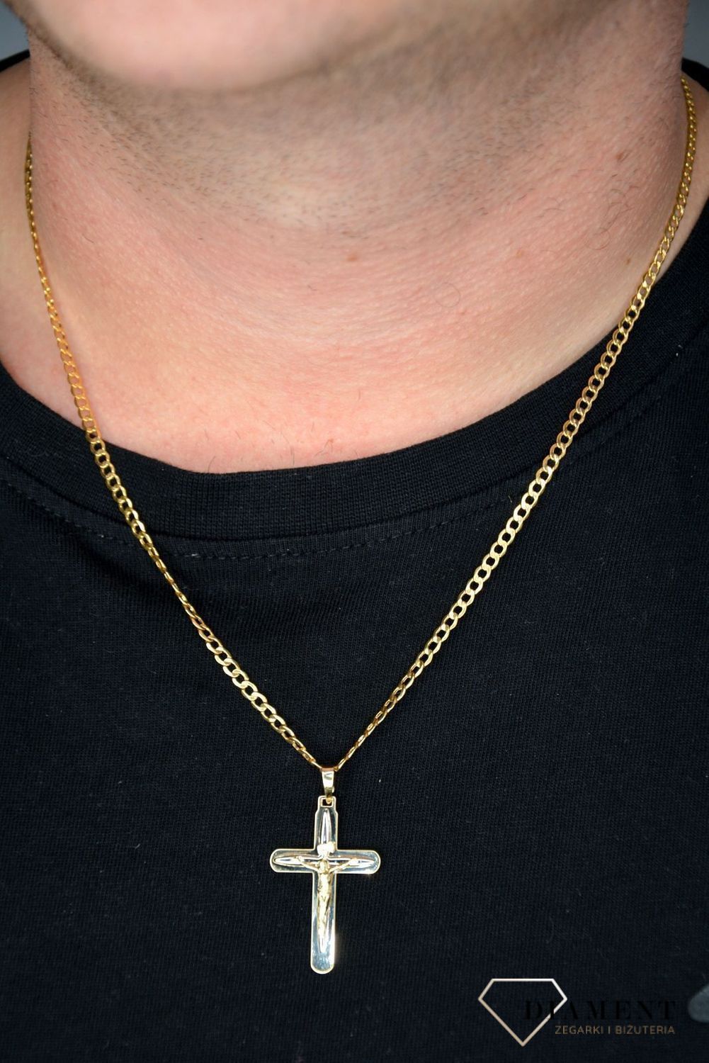 Złota zawieszka na łańcuszek krzyżyk z wizerunkiem Jezusa DIA-ZAW-0121-585.jpg