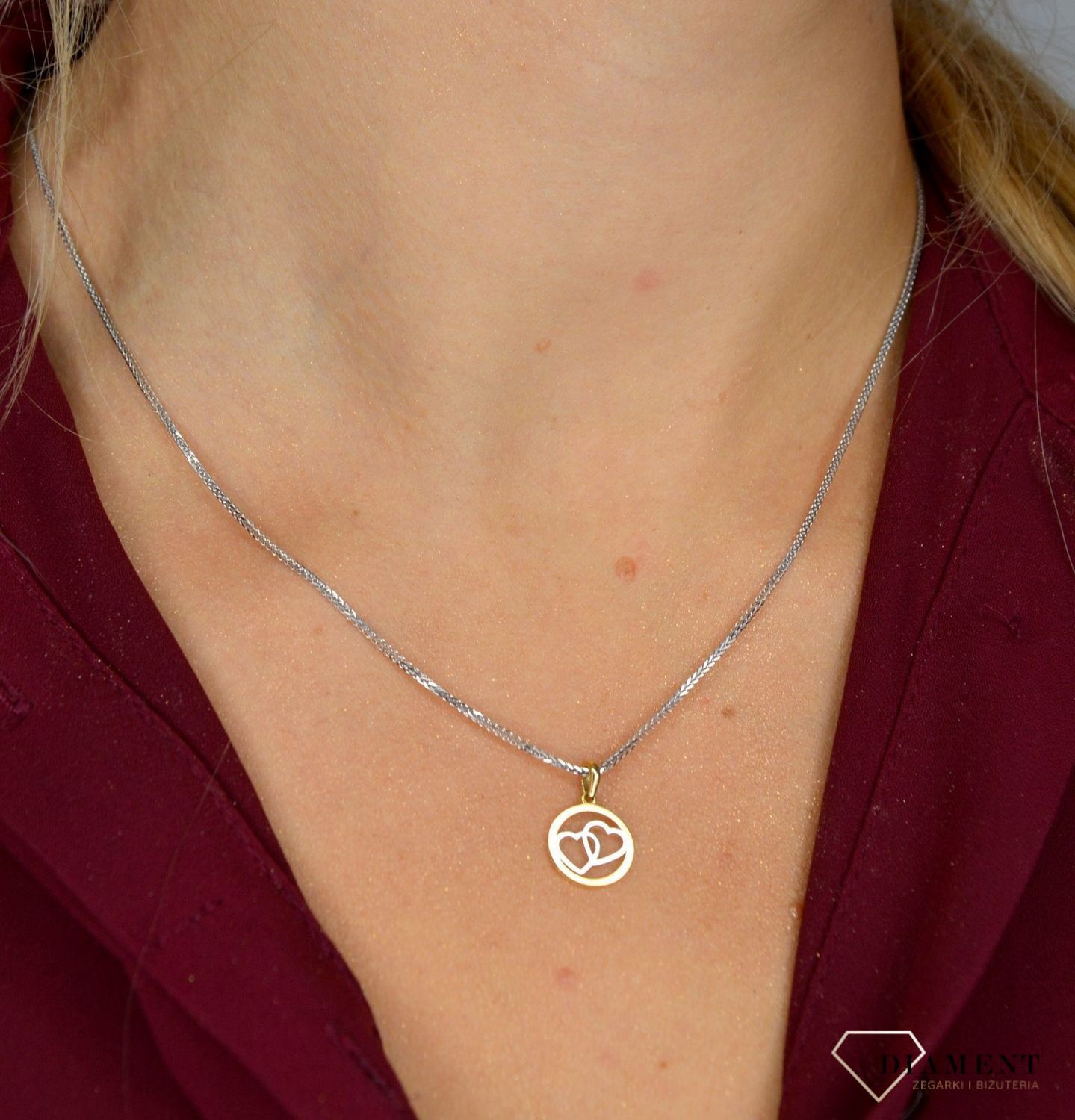 Złota okrągła zawieszka 585 złączone serca z białego złota DIA-ZAW-0388-585.jpg